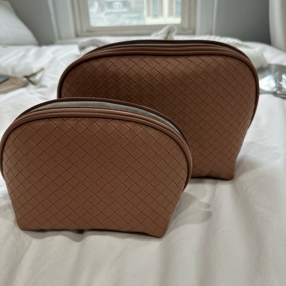 Brand New Brown Woven Cosmetic Bags Set